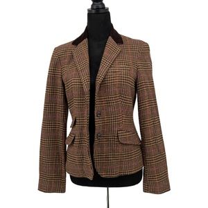 Chaps Women's Academia Brown Plaid Wool Blend Jacket Blazer Size 6